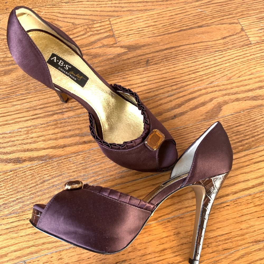 A.B.S. Satin wedge peep toe pumps, NWOB, 7.5